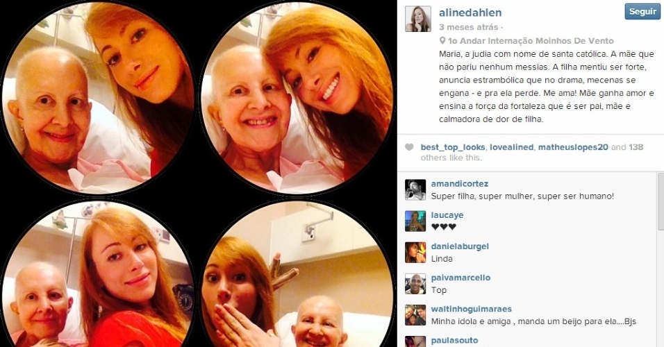Em 25 de dezembro, Aline postou imagens com a mãe no hospital. Maria Ledi luta contra o câncer há sete anos, segundo a irmã