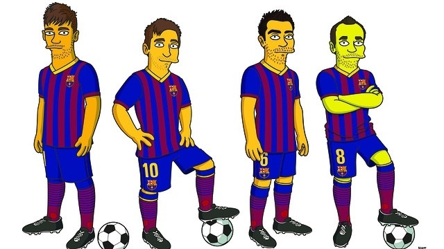 12.mar.2014 - Neymar, Messi, Xavi e Iniesta viram personagem de 