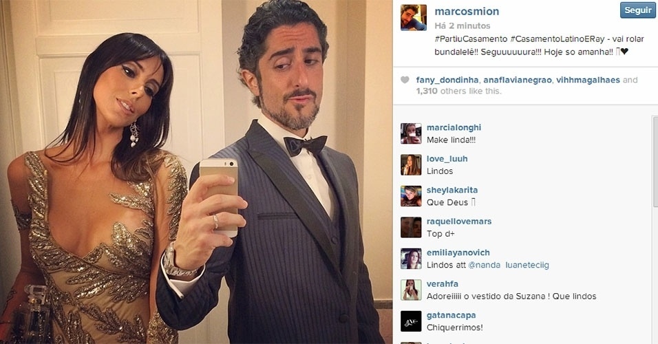 12.mar.2014 - Também padrinho de Latino, Marcon Mion divulgou em seu Instagram uma foto com a mulher, Suzana, indo para o casamento