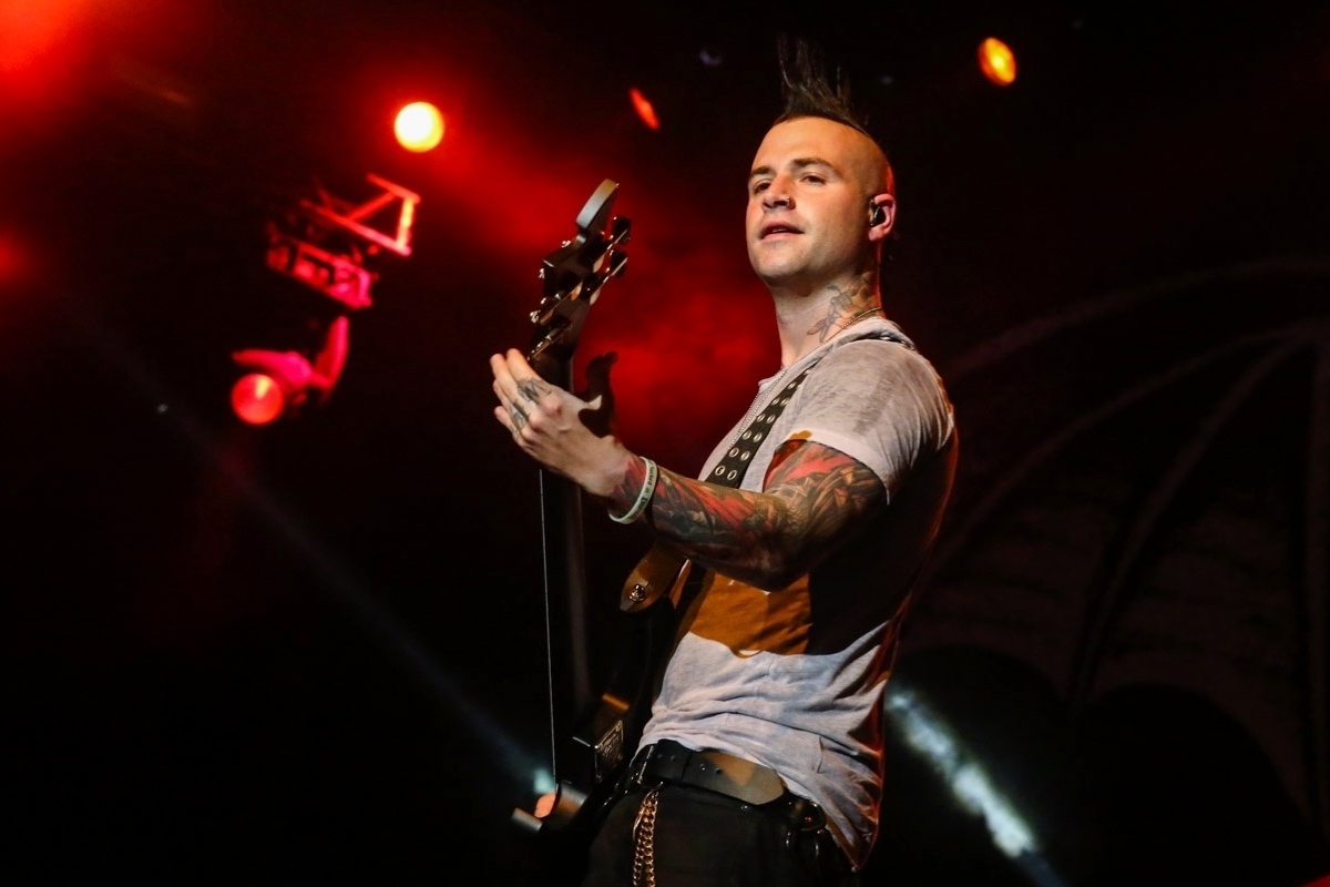 12.mar.2014 - A banda de heavy metal Avenged Sevenfold abre nova temporada de shows no Brasil no Espaço das Américas, em São Paulo. M. Shadows (vocais), Synyster Gates (guitarra), Zacky Vengeance (guitarra), Johnny Christ (baixo) e Arin Ilejay (bateria) ainda voltam à capital paulista no dia 20 de março - Photo Rio News