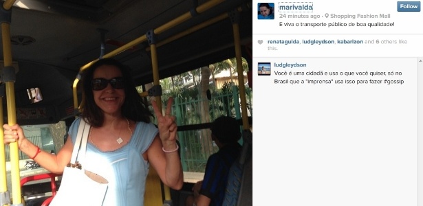 Lucélia Santos divulgou imagem dentro de ônibus, no Rio