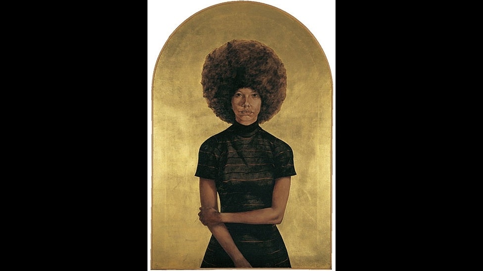 ?Lawdy Mama?, de 1969, Barkley L. Hendricks busca inspiração nos retábulos renascentistas para retratar uma mulher negra com um penteado afro - Courtesy of the artist and Jack Shainman Gallery, New York