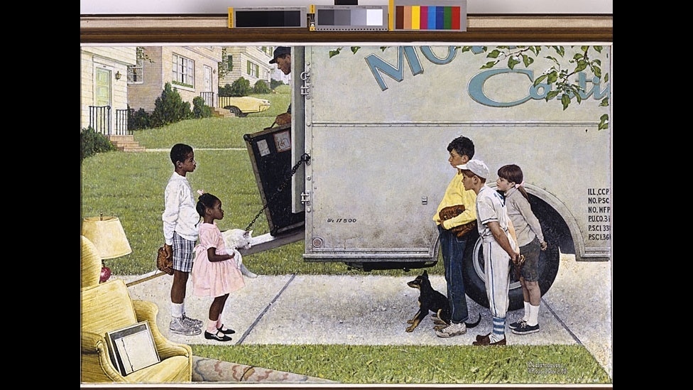 Obra de Norman Rockwell foi reproduzida na revista 'Look' em 1967, em artigo sobre a integração nos subúrbios - © 2013 the Norman Rockwell Family Entities