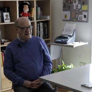 O cartunista argentino Quino durante em sua casa, em Madri - Zipi/EFE