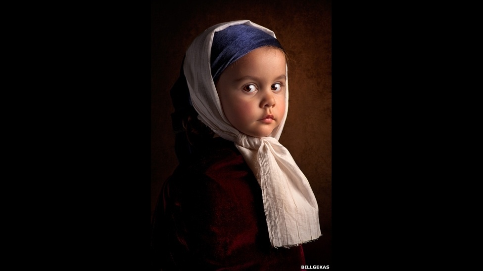 Usando filha de seis anos como modelo, fotógrafo australiano Bill Gekas compôs uma série fotográfica inspirada nos retratos dos "velhos mestres", como Rembrandt, Vermeer e Rafael - © Bill Gekas
