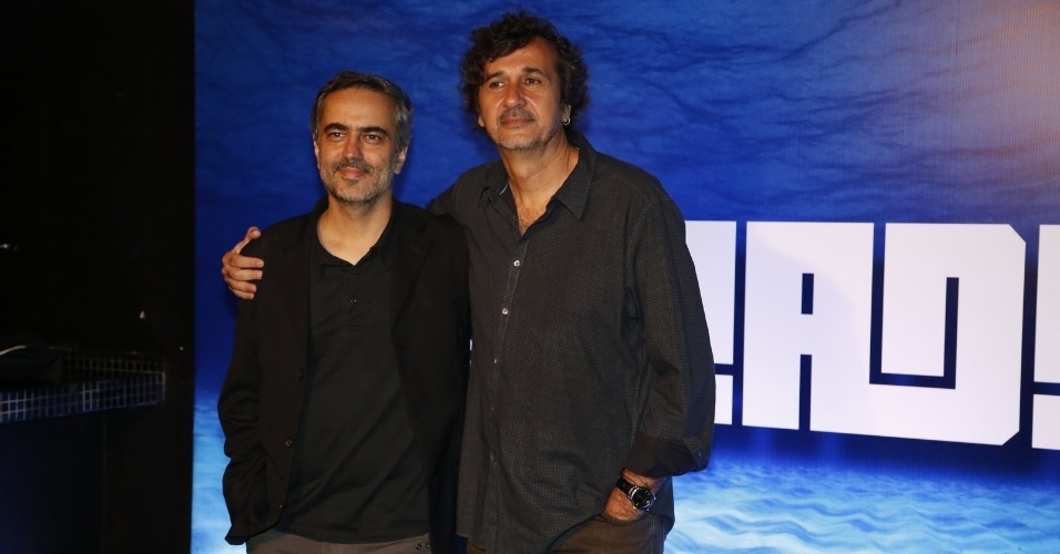 19.mar.2014 - Fernando Bonassi e José Alvarenga, diretores da série "O Caçador", posam juntos durante a coletiva de imprensa
