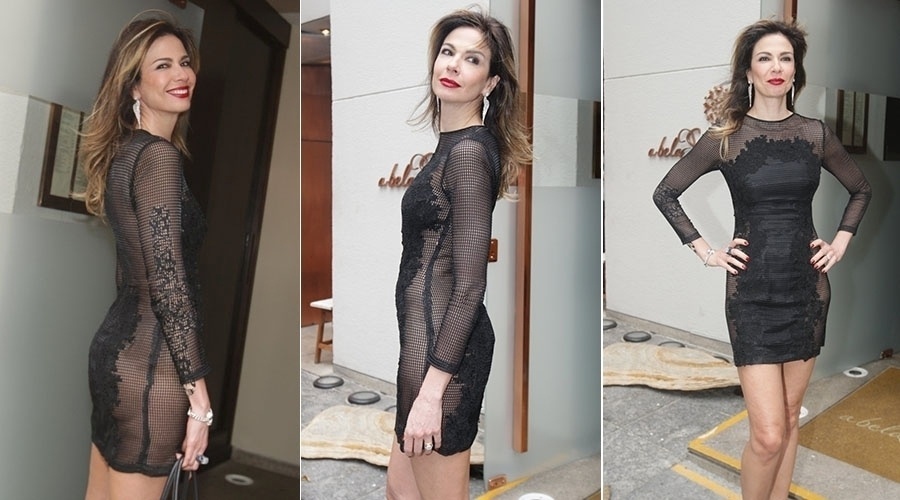 26.mar.2014 - Luciana Gimenez usa vestido transparente para ir a evento de moda em São Paulo