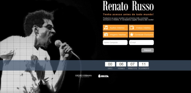 Imagem do site oficial dedicado a Renato Russo, antes da inauguração - Reprodução