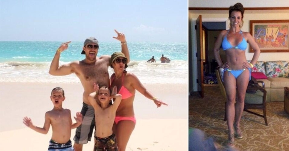 27.mar.2014 - Britney Spears, 32 anos, faz questão de mostrar que está em forma ao publicar foto de biquíni, durante férias com a família no Havaí.
