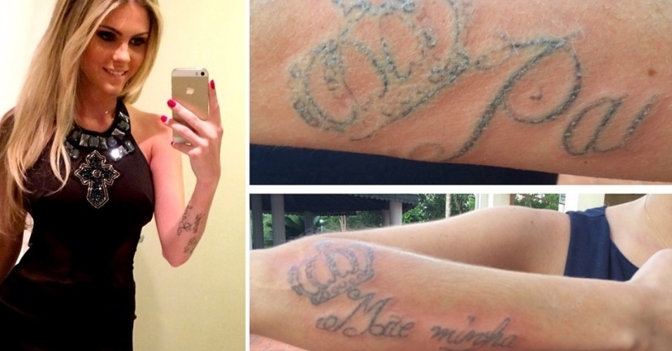 28.mar.2014- Bárbara Evans mostra resultado de segunda sessão para remoção de duas tatuagens que fez em homenagem aos pais