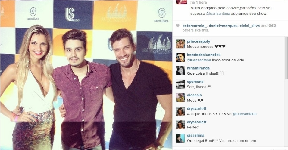 30.mar.2014 - Em sua conta no Instagram, Roni postou uma foto com Tatiele e com o cantor Luan Santana, após o show.