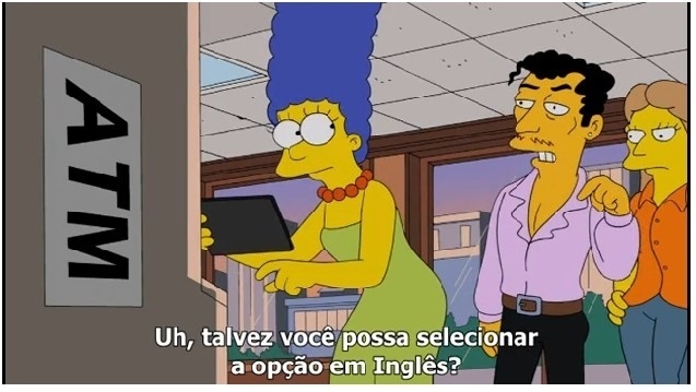 Durante passagem pelo Brasil, Marge não larga seu tablet com tradutor em português