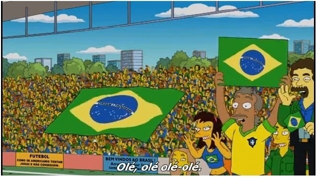 Durante um jogo, brasileiros aparecem na torcida pela Seleção