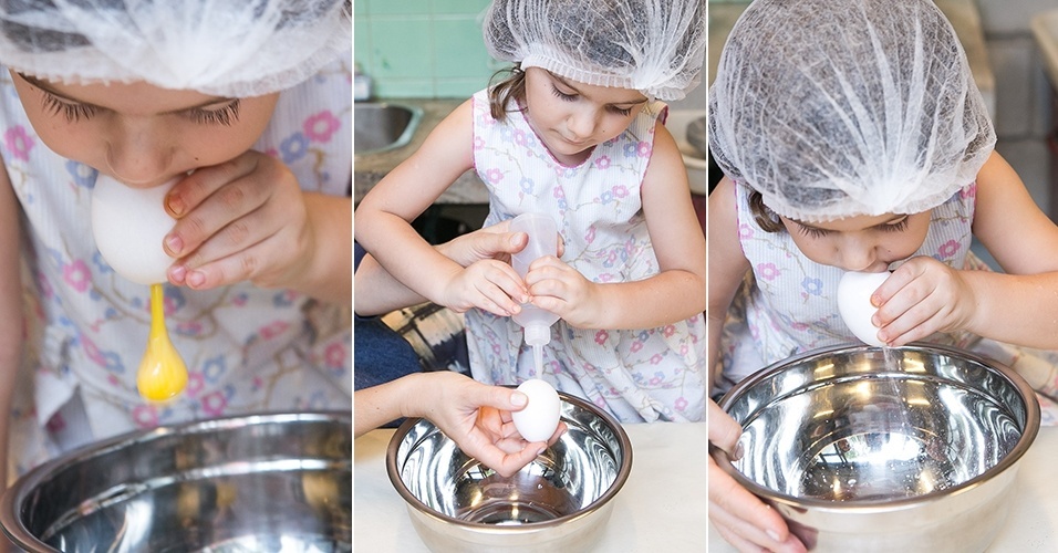 Agora, é a hora de soprar o ovo, literalmente, para tirar tudo o que tem dentro dele. Faça isso, use a solução de água e vinagre para lavá-lo, e sopre novamente. Gabriela Cuglovici, oficineira do Mamusca, aconselha fazer esse processo aproximadamente cinco vezes, pois, segundo ela, se algum resíduo do ovo ficar lá dentro o cheiro será insuportável - Rodrigo Capote/UOL