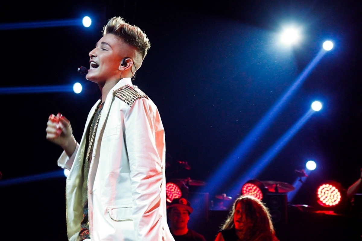 13.abril.2014 - MC Gui grava o seu primeiro DVD em São Paulo. Aos 15 anos, o menino chamado Guilherme Kaue Castanheira Alves faz sucesso com o chamado funk ostentação. O show cheio de efeitos especiais aconteceu na casa de espetáculos Citibank Hall, na noite deste domingo (13) - Manuela Scarpa/Photo Rio News