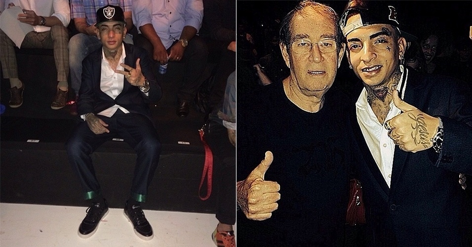 MC Guimê esteve em seu primeiro desfile de moda no começo de abril, como convidado especial de Alexandre Herchcovitch. Ele assistiu da primeira fila à apresentação da coleção masculina para o próximo verão e tirou uma "selfie" com o pai do estilista, Benjamin Herchcovitch - Reprodução/Instagram