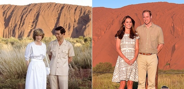Kate Middleton e príncipe William visitaram a região sagrada de Uluru, na Austrália, e "recriaram" a cena vivida pela princesa Diana e o príncipe Charles já 31 anos