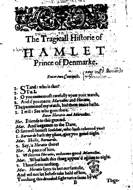 Imagem publicação "Hamlet" de 1603 - Reprodução
