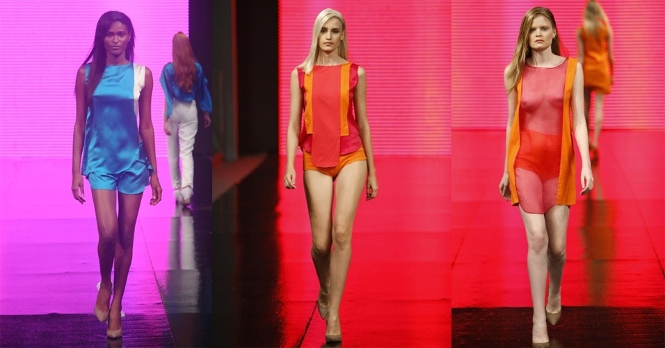 A marca de Salvador do estilista Aládio Marques, se inspirou nas ilustrações de algas do biólogo alemão Ernst Haeckel para sua coleção de Verão 2015 com peças leves em modelagens descomplicadas.  A cartela de cores é viva e destaca o pink e o laranja após o desfile começar com turquesa e dourado. A alfaiataria e formas rígidas foram combinadas com peças fluídas e transparentes - Roberta Braga, Silvia Borielo e Ricardo K./Divulgação