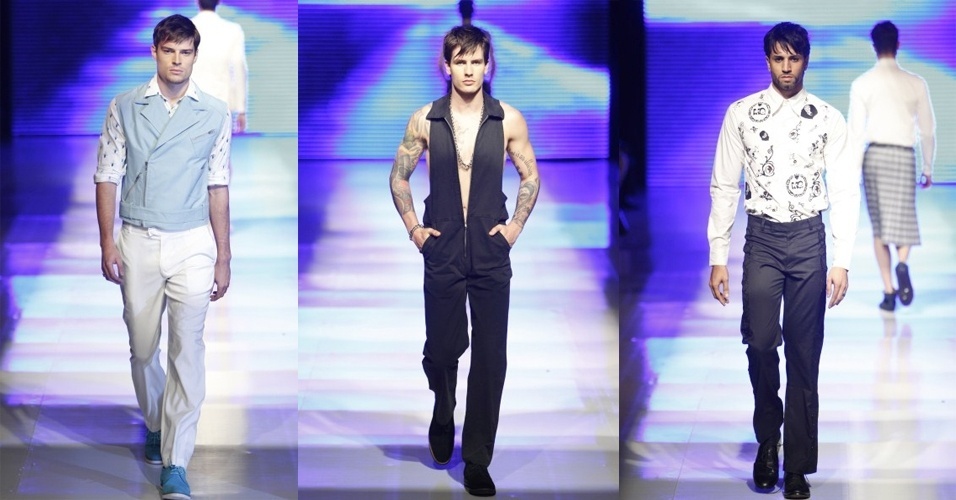O estilista Mario Queiroz, referência de moda masculina, celebra seus 18 anos de marca na edição de 2014 do Dragão Fashion Brasil. A coleção mostrou uma alfaiataria descontraída e leve, com a predominância de looks em tons neutros, mas que também contou com a presença do azul e laranja - Roberta Braga, Silvia Borielo e Ricardo K./Divulgação