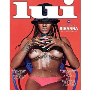 Rihanna divulgou em seu Instagram a foto de capa que faz para a revista francesa "Lui". Na imagem, a cantora aparece de tranças e fazendo topless