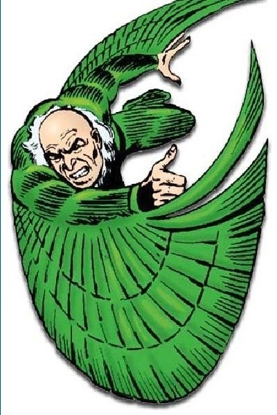 O ABUTRE (The Amazing Spider-Man #2, 1963) - O inventor Adrian Toomes foi traído por seu sócio e, por vingança, cria um aparelho antigravitacional. Usando asas para controlar o voo, ele se volta para uma vida de crimes. O Abutre estava no Sexteto Sinistro original e fará parte de sua versão para o cinema - Reprodução