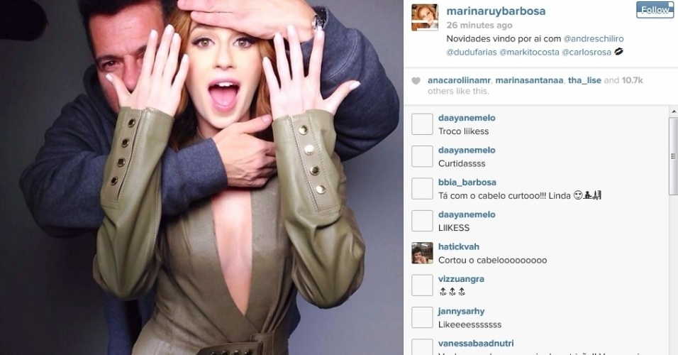 1.mai.2014 - Marina Ruy Barbosa aproveitou o feriado para trabalhar. A atriz publicou foto em bastidor de ensaio e chamou atenção pelo decote generoso do vestido. 