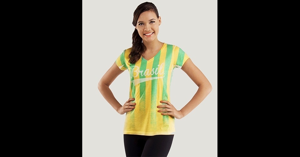 Camiseta listrada em verde e amarelo; R$ 39,90, na Renner (www.lojasrenner.com.br). Preço pesquisado em maio de 2014 e sujeito a alterações - Divulgação