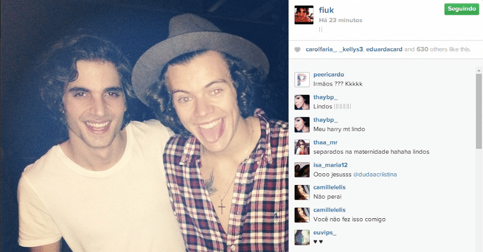 9.mai.2014 - Fiuk publica foto ao lado de Harry Styles, do One Direction, no Instagram