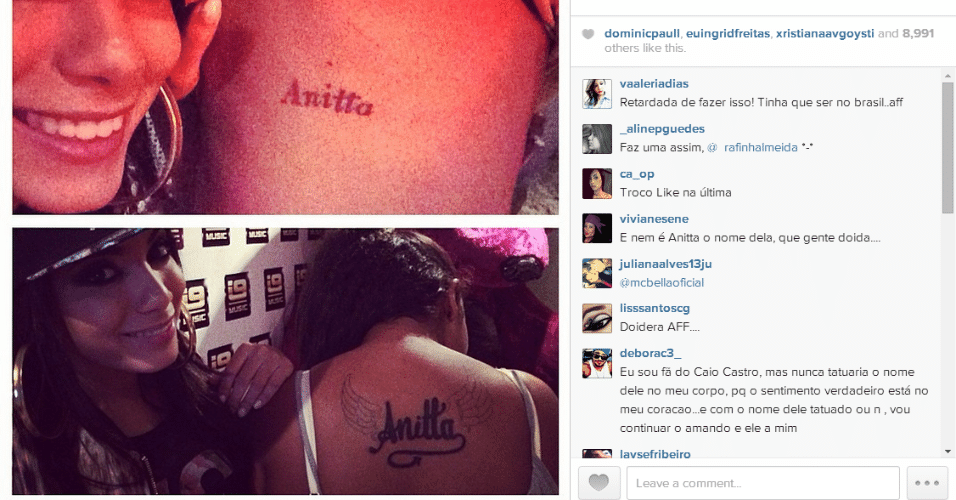 Fã faz tatuagem em homenagem a Anitta e cantora mostra no Instagram