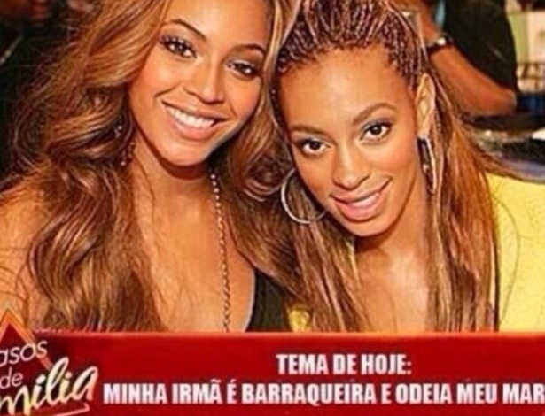 12.mai.2014 - A agressão física de Solange Knowles em Jay-Z no elevador se popularizou na web e ganhou versões em memes. Nesta montagem, Beyoncé aparece ao lado da irmã como se estivesse participando do programa popularesco "Casos de Família", do SBT