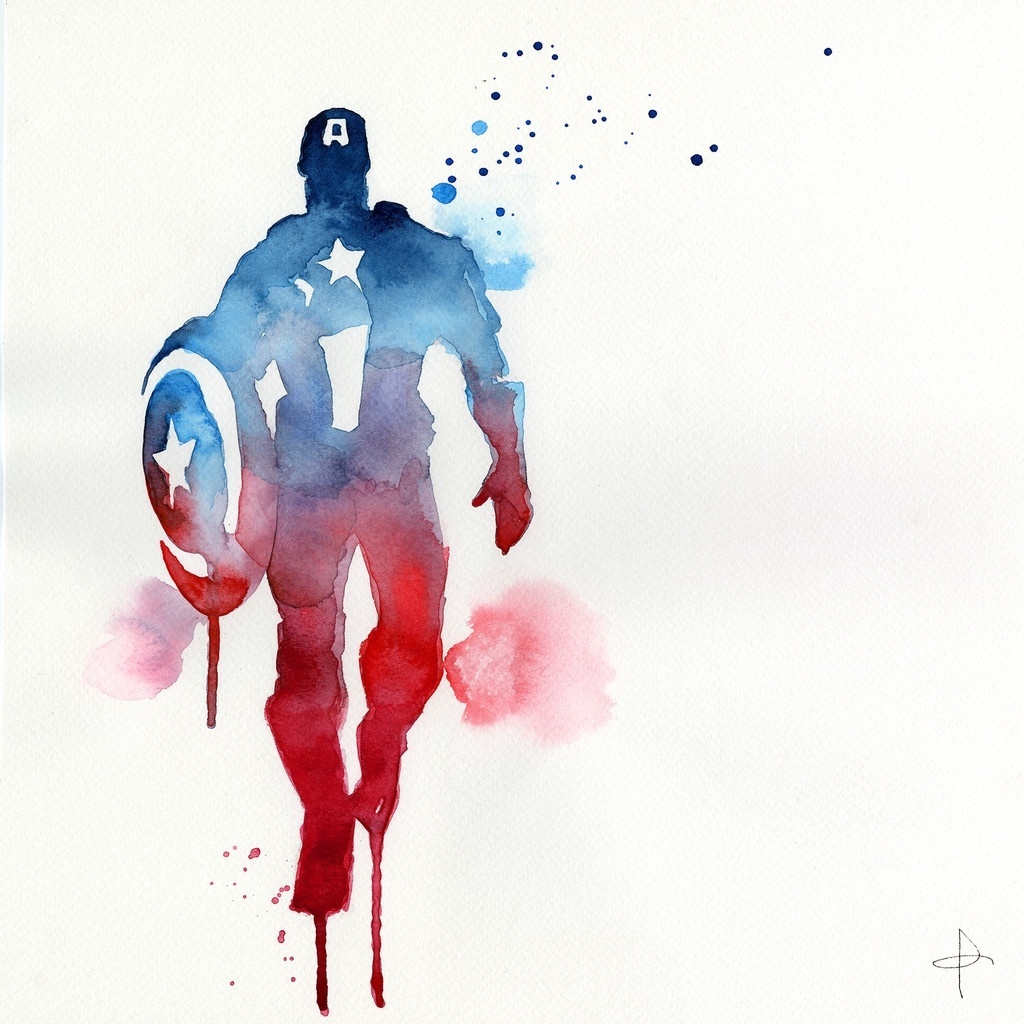A ilustradora francesa Clémentine Campardou criou uma série de belas ilustrações de super-heróis em aquarela, vendidas no site boutique.blule.fr. Na Imagem, o Capitão América - Divulgação