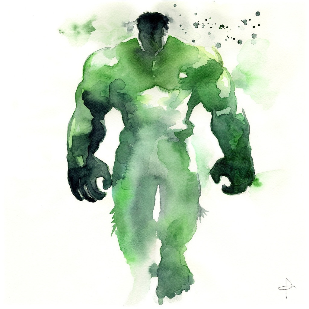 A ilustradora francesa Clémentine Campardou criou uma série de belas ilustrações de super-heróis em aquarela, vendidas no site boutique.blule.fr. Na Imagem, o Hulk - Divulgação