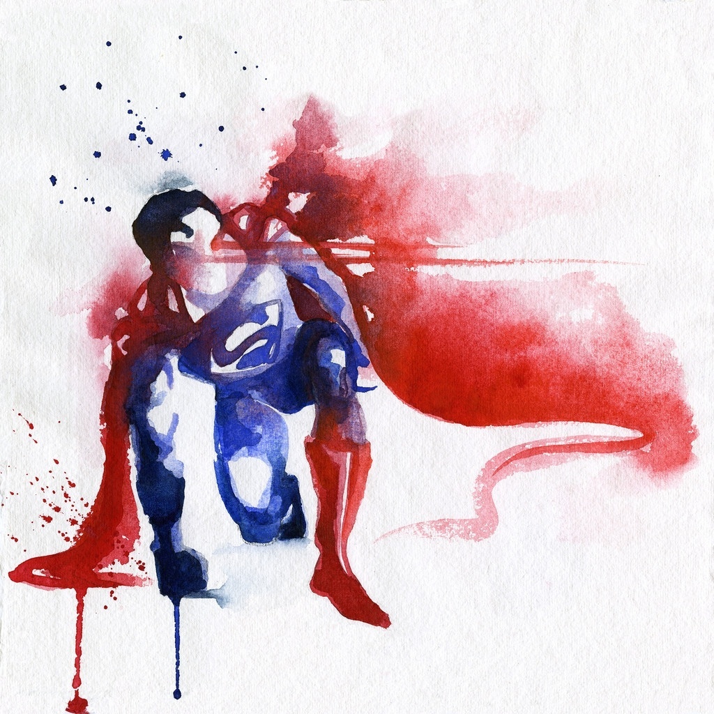 A ilustradora francesa Clémentine Campardou criou uma série de belas ilustrações de super-heróis em aquarela, vendidas no site boutique.blule.fr. Na Imagem, Superman - Divulgação
