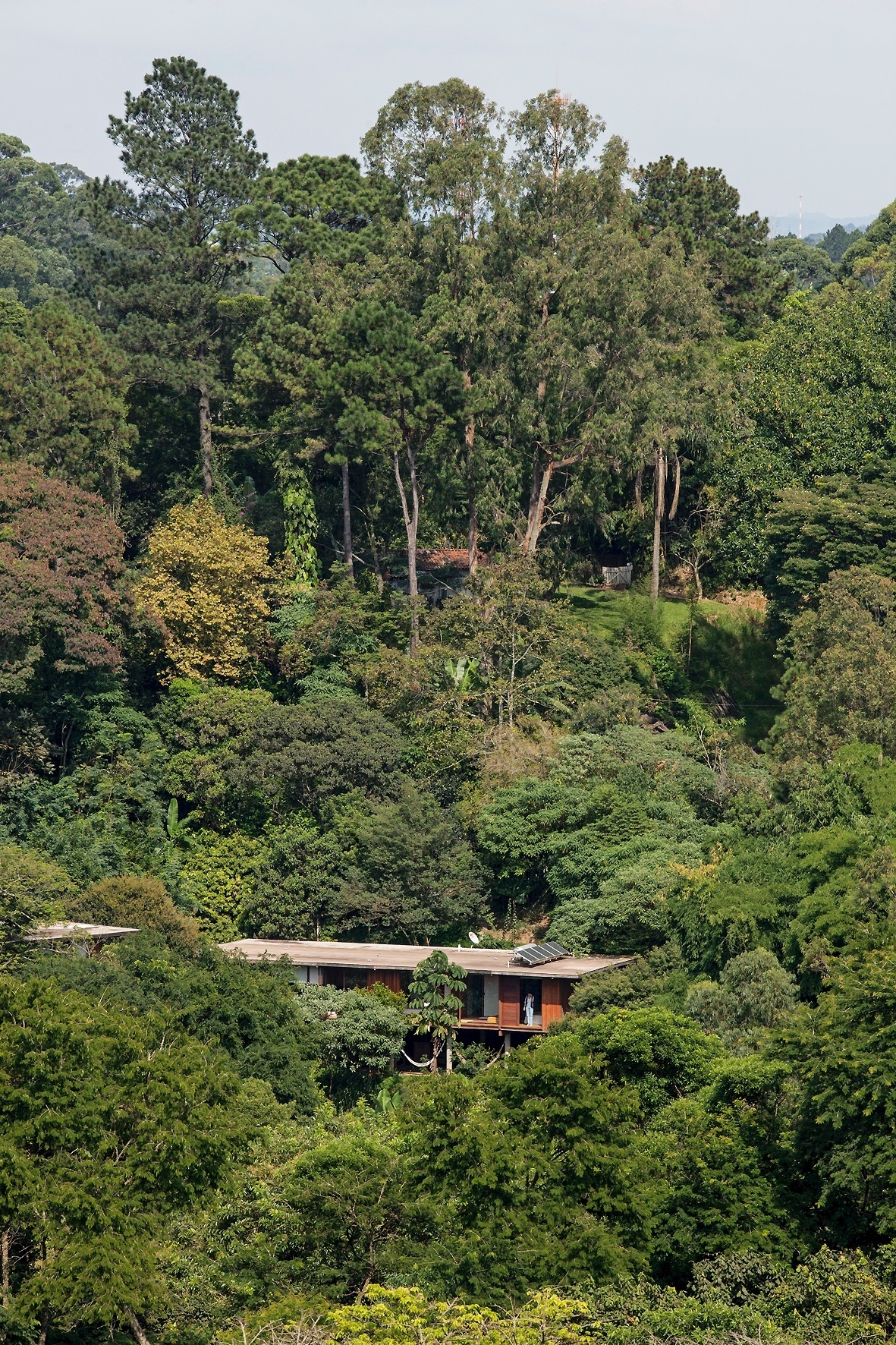 Vista das casas da Vila Taguaí, projetadas pela arquiteta Cristina Xavier e pelo engenheiro Hélio Olga. O terreno, com acentuada declividade, teve a vegetação preservada. O condomínio fica em Carapicuíba (SP) - Leonardo Finotti/UOL