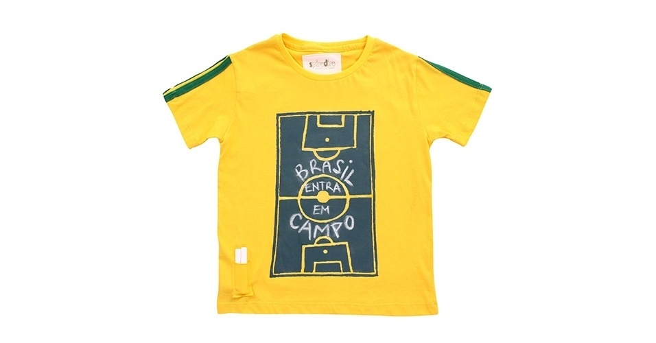 Camiseta estampada em silk com tinta lousa, em que é possível desenhar com giz, da Spirodiro (www.spirodiro.com.br). Disponível nos tamanhos de dois a dez anos. R$71. Preço pesquisado em maio de 2014. Sujeito a alterações - Divulgação