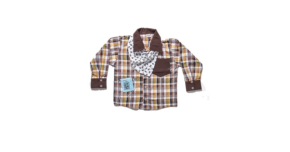 Camisa xadrez marrom para festa junina, da Bicho Brasil (www.bichobrasil.com.br). Disponível nos tamanhos de oito meses a oito anos. R$ 79. Preço pesquisado em maio de 2014. Sujeito a alterações - Divulgação