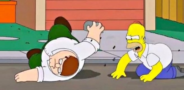 Peter Griffin da série "Uma Família da Pesada" e Homer Simpson de "Os Simpsons" em cena do episódio que reunirá os dois personagens