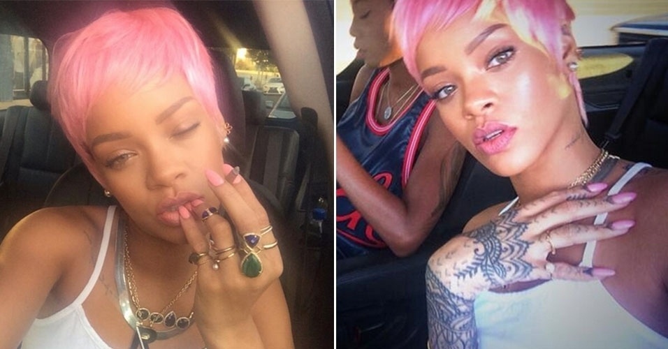 16.mai.2014 - Rihanna está de novo visual. A cantora postou em seu Twitter fotos em que aparece de cabelo curtinho e rosa