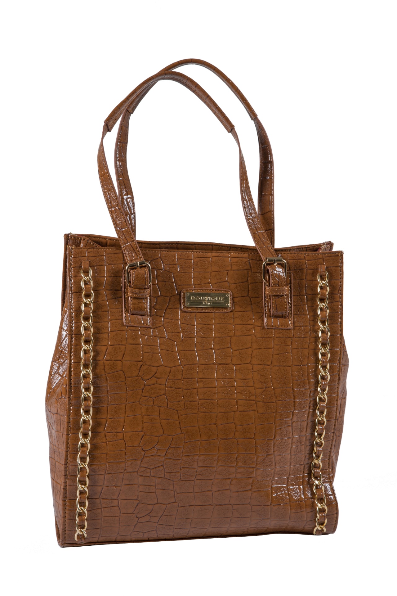 Bolsa de "couro sintético" (material sintético com aparência de couro) com textura croco, do Walmar - Divulgação