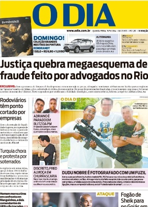 Capa do jornal "O Dia" tem foto de Dudu Nobre empunhando fuzil