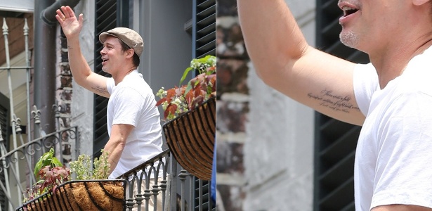 Em Nova Orleans, Brad Pitt exibe nova tatuagem