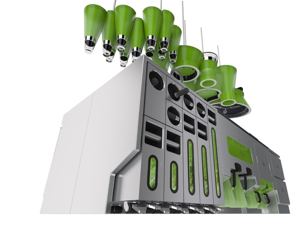 O módulo (à esq.) para reciclar lixo sólido e seco (como plásticos e alumínio) é composto por cinco compartimentos para receber diferentes tipos de materiais. O equipamento utiliza um sistema de compactação acionado por manivelas que reduz o volume dos resíduos. A Ekokook é uma cozinha conceito desenvolvida pelo escritório de design francês Faltazi (www.faltazi.com) - Estúdio Faltazi/ Divulgação