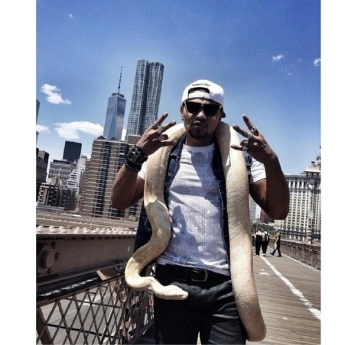 20.mai.2014 - Em Nova York, Naldo Benny posou com uma cobra no pescoço. A imagem foi compartilhada no Instagram do cantor