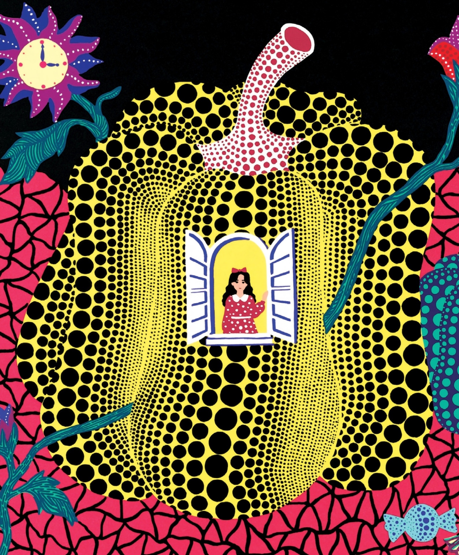 Novo livro "Aventuras de Alice no País das Maravilhas" é o encontro do escritor Lewis Carroll com artista Yayoi Kusama - Divulgação