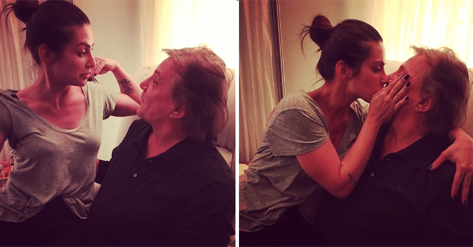 21.mai.2014 - Cleo Pires senta no colo de Fabio Jr e dá um beijo na boca dele. A atriz mostrou a foto carinhosa com seu pai em sua conta do Instagram na madrugada desta quarta-feira