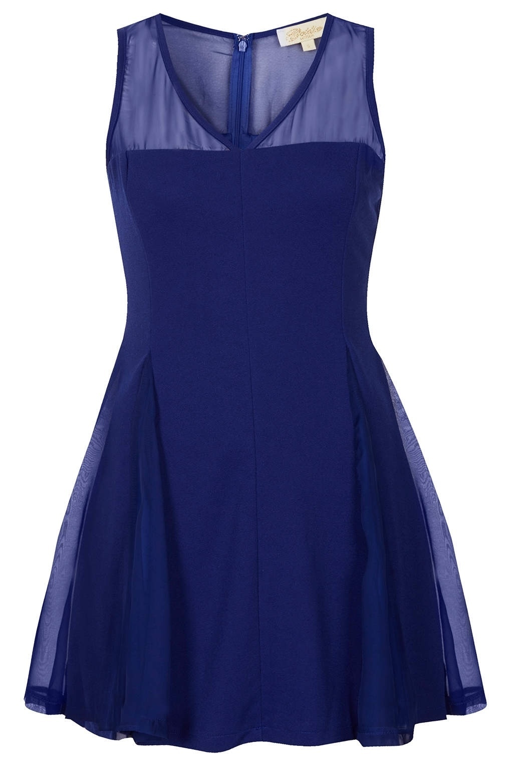 Vestido curto com decote em V liso azul, da Topshop. Preço: R$ 277. Informações: (11)3812-2058 | Preço e disponibilidade pesquisados em maio de 2014 e sujeitos a alterações - Divulgação