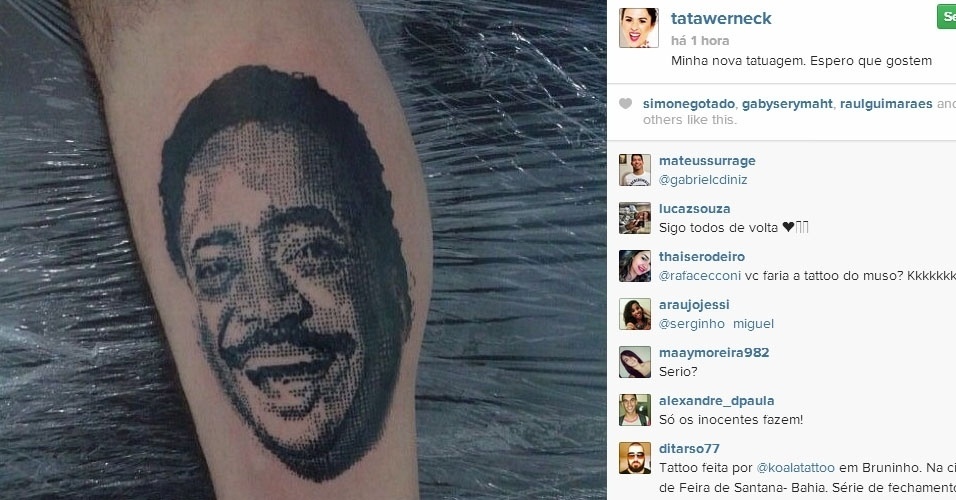 21.mai.2014 - Tatá Werneck fez uma brincadeira com os seus seguidores dizer no Instagram que fez uma tatuagem do rosto do cantor Compadre Washington