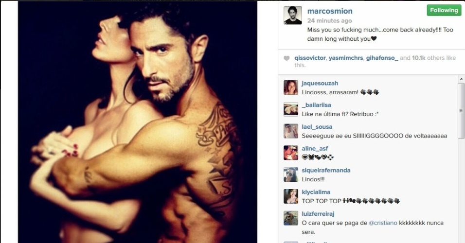 22.mai.2014 - Marcos Mion mostra foto sensual com a mulher, Suzana Gullo
