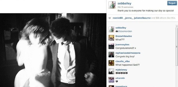 3.mai.2014 - Sebastian Bailey publica foto de seu casamento com Julia Almeida e agradece a presença de parentes a amigos